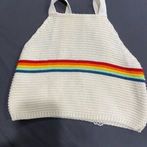 Zara Kids Cream Knit Bib with Rainbow Stripe